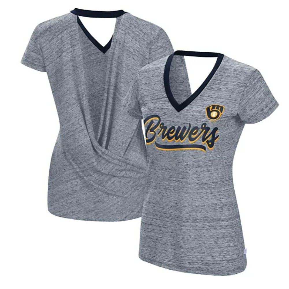 Milwaukee Brewers Touch Women's Halftime Back Wrap Top V-Neck T-Shirt XL